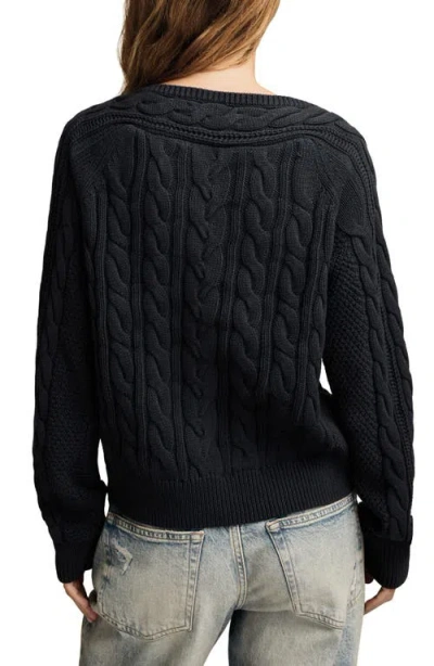 Lucky Brand Cable Stitch Boat Neck Cotton Sweater In Black