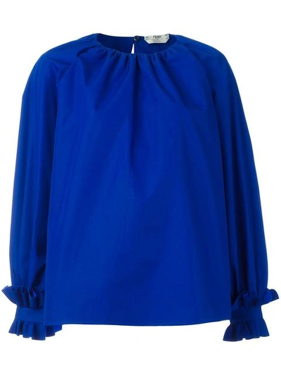 Fendi Ruffled Oversized Blouse In Blue