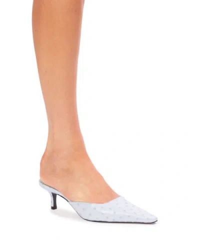 Black Suede Studio Riley 50 Ostrich Mule In Blue