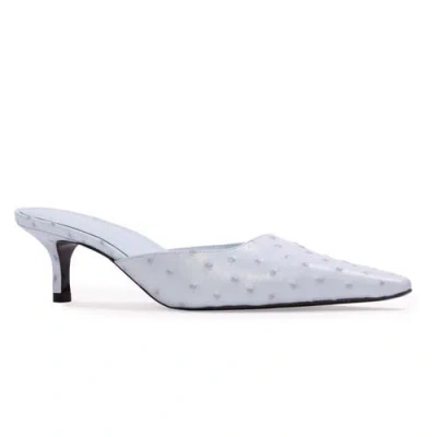 Black Suede Studio Riley 50 Ostrich Mule In Blue