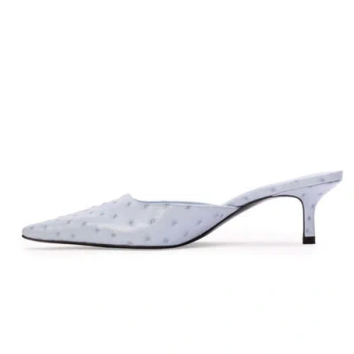 Black Suede Studio Riley 50 Ostrich Mule In Blue