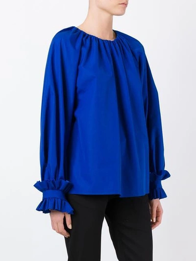 Shop Fendi Ruffled Oversized Blouse In Blue