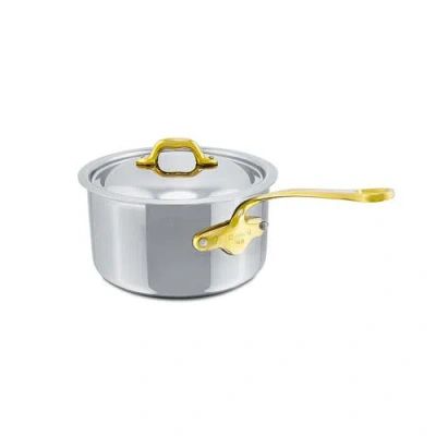 Mauviel M'cook B 5-ply Polished Stainless Steel Sauce Pan With Lid, And Brass Handle In Silver