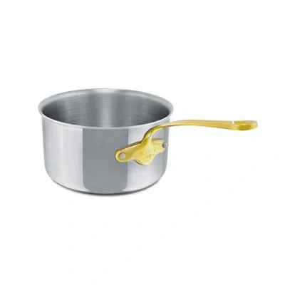 Mauviel M'cook B 5-ply Polished Stainless Steel Sauce Pan With Lid, And Brass Handle In Silver