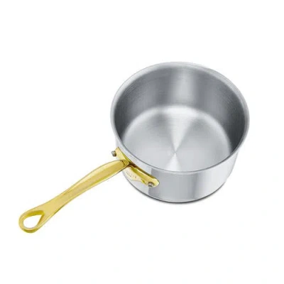 Mauviel M'cook B 5-ply Polished Stainless Steel Sauce Pan With Lid, And Brass Handle In Silver