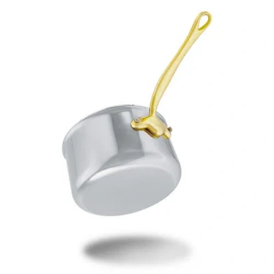 Mauviel M'cook B 5-ply Polished Stainless Steel Sauce Pan With Lid, And Brass Handle In Silver