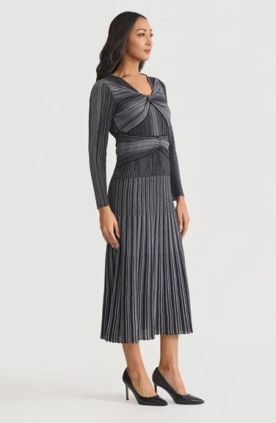 Misook Fit & Flare Twist Front Lurex Knit Maxi Dress In Black