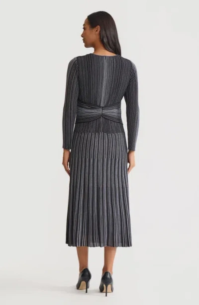 Misook Fit & Flare Twist Front Lurex Knit Maxi Dress In Black