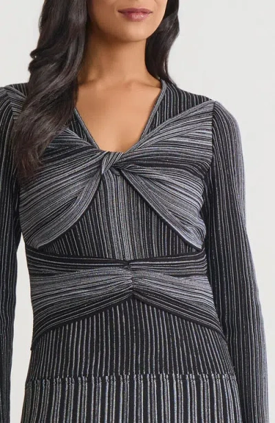 Misook Fit & Flare Twist Front Lurex Knit Maxi Dress In Black