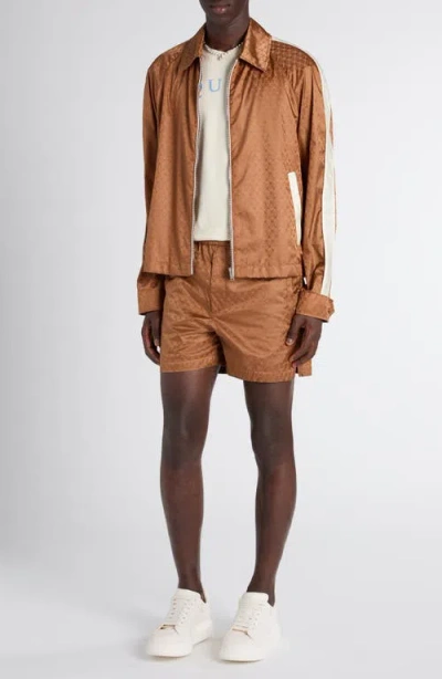 Alexander Mcqueen Mcqueen Skull Jacquard Satin Shorts In Brown