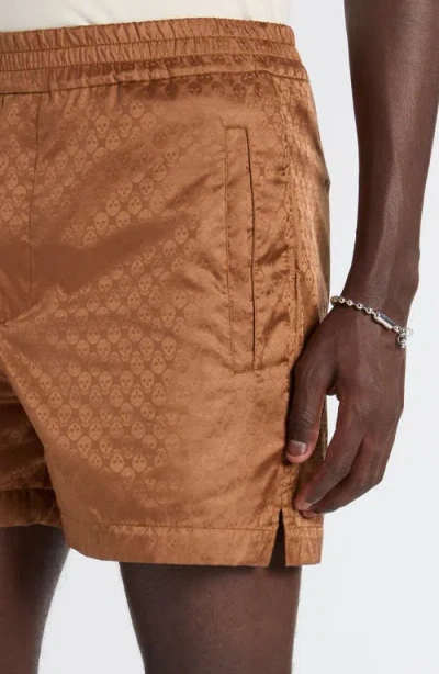Alexander Mcqueen Mcqueen Skull Jacquard Satin Shorts In Brown