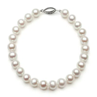Belacqua Aa Quality White Cultured Freshwater Pearl Bracelet In Sterling Silver In White