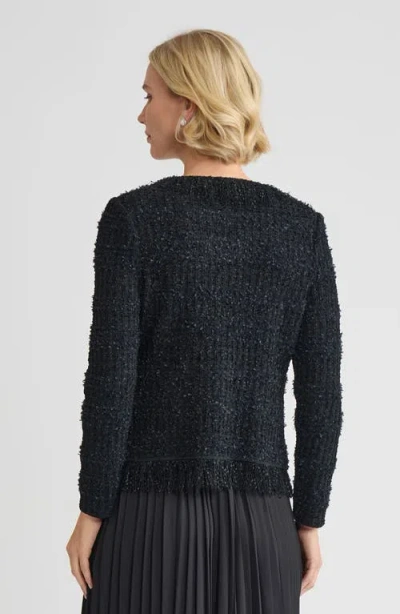 Misook Tailored Eyelash Fringe Trim Knit Jacket In Black
