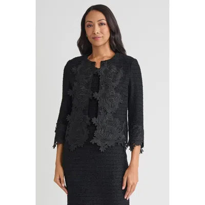Misook Heritage Floral Lace Applique Knit Jacket In Black