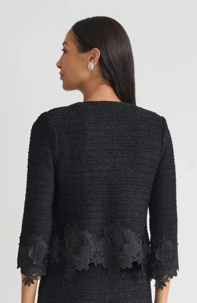Misook Heritage Floral Lace Applique Knit Jacket In Black