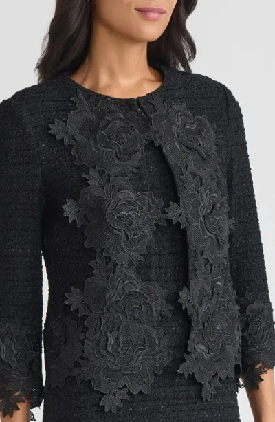 Misook Heritage Floral Lace Applique Knit Jacket In Black