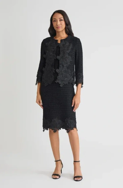 Misook Heritage Floral Lace Applique Knit Jacket In Black