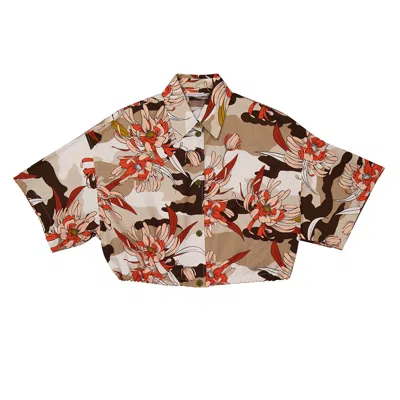 Moncler Floral-print Cropped Shirt In Brown