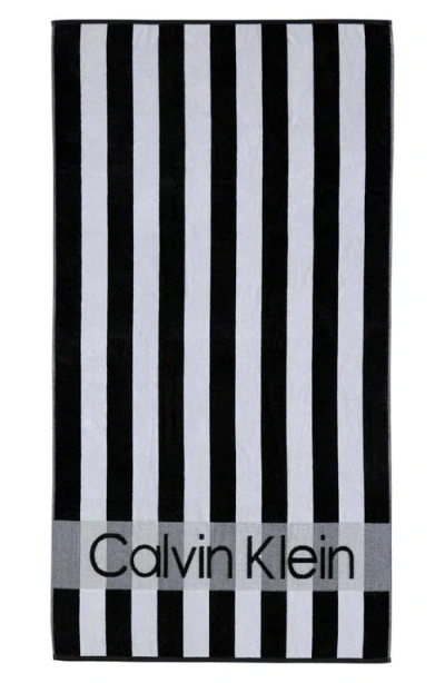 Calvin Klein Logo Stripe 2-piece Beach Towel Set In Black