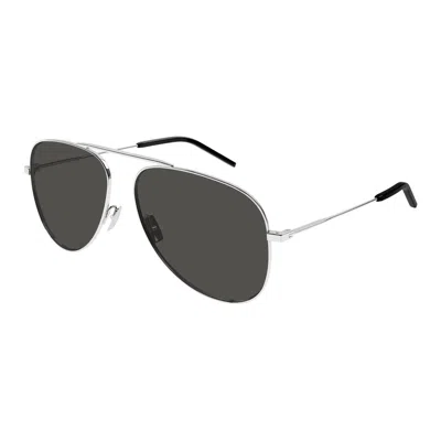 Saint Laurent Grey Pilot Unisex Sunglasses Sl 800 002 59 In Black