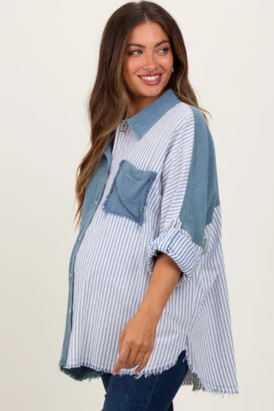Pinkblush Colorblock Stripe Oversized Button Down In Blue