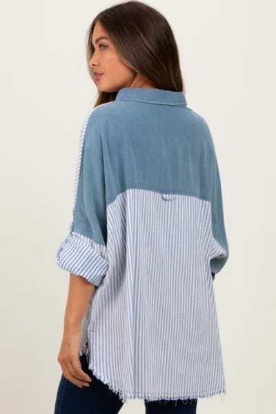 Pinkblush Colorblock Stripe Oversized Button Down In Blue