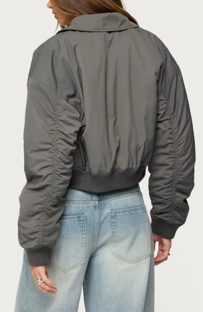Edikted Dolan Oversize Ruched Sleeve Bomber In Gray