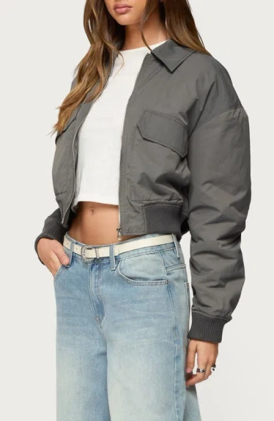 Edikted Dolan Oversize Ruched Sleeve Bomber In Gray