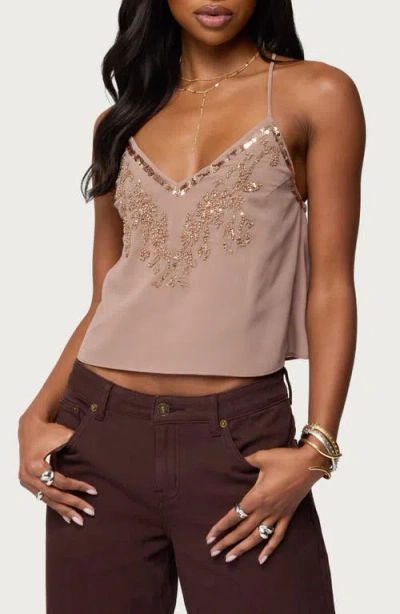 Edikted Sorina Sequin Beaded Camisole In Brown