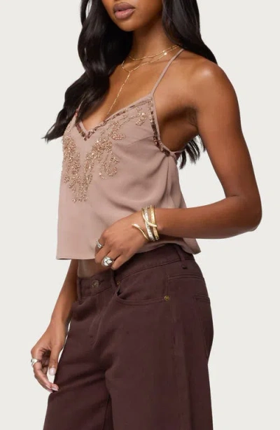 Edikted Sorina Sequin Beaded Camisole In Brown