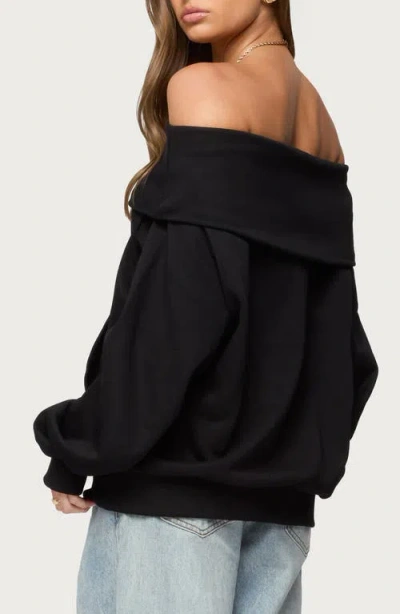 Edikted Ashlee Off The Shoulder Cotton Blend Sweatshirt In Black
