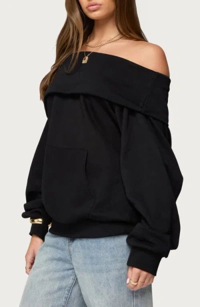 Edikted Ashlee Off The Shoulder Cotton Blend Sweatshirt In Black