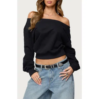 Edikted Christy Off The Shoulder Cotton Blend Sweatshirt In Black