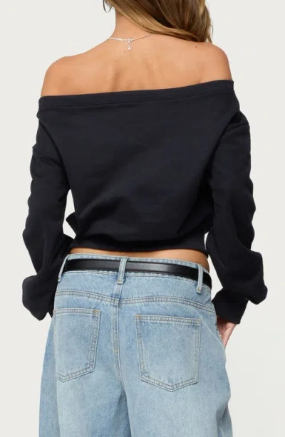 Edikted Christy Off The Shoulder Cotton Blend Sweatshirt In Black