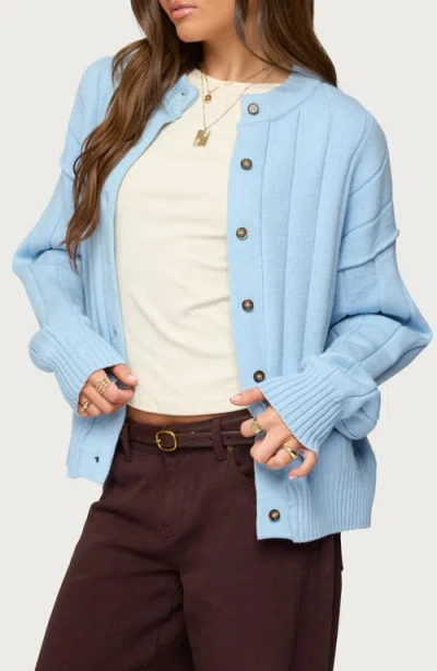 Edikted Joanie Wide Rib Cardigan In Blue