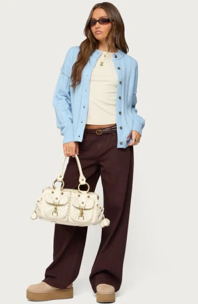 Edikted Joanie Wide Rib Cardigan In Blue