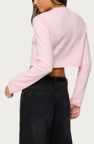 Edikted Jayne Split Front Knit Crop Cardigan In Pink