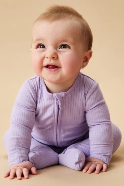 Mori Ribbed Two Way Zip-up Sleepsuit In Purple