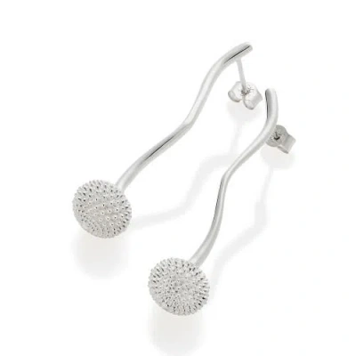 Toolally Long Pom Pom Drop Earrings In Silver