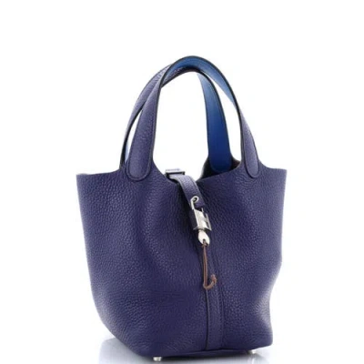 Pre-owned Hermes  Hermes Eclat Picotin Lock Bag Clemence With Swift Pm In Blue