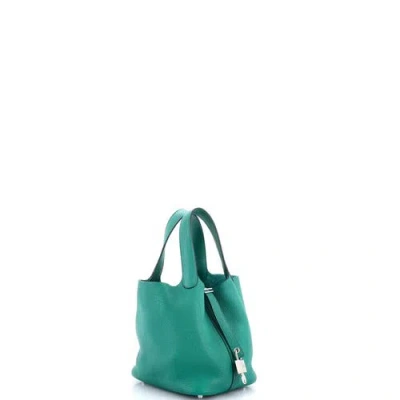 Pre-owned Hermes  Hermes Picotin Lock Bag Clemence Pm In Green