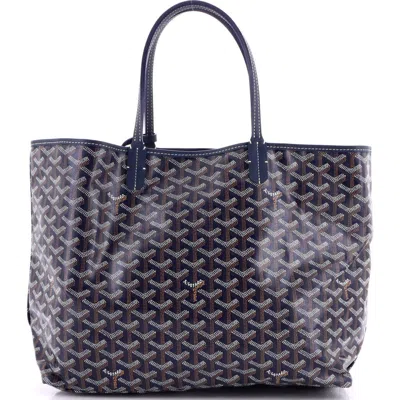 Pre-owned Goyard  Goyard Saint Louis Tote Coated Canvas Pm In Blue
