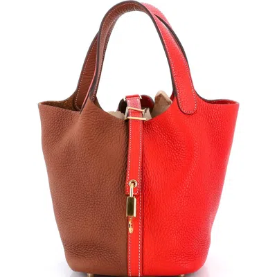 Pre-owned Hermes  Hermes Picotin Lock Bag Bicolor Clemence Pm In Brown
