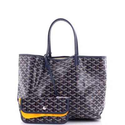 Pre-owned Goyard  Goyard Saint Louis Tote Coated Canvas Pm In Blue