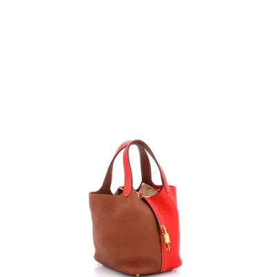 Pre-owned Hermes  Hermes Picotin Lock Bag Bicolor Clemence Pm In Brown