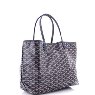 Pre-owned Goyard  Goyard Saint Louis Tote Coated Canvas Pm In Blue