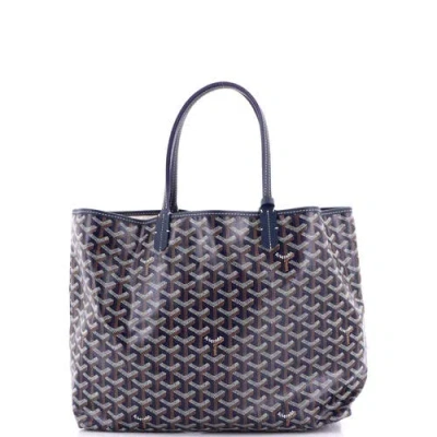 Pre-owned Goyard  Goyard Saint Louis Tote Coated Canvas Pm In Blue