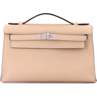 Pre-owned Hermes  Hermes Kelly Pochette Swift In Nude