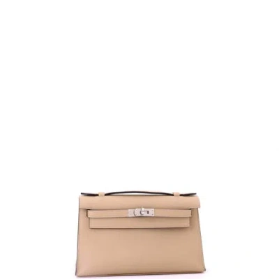 Pre-owned Hermes  Hermes Kelly Pochette Swift In Nude