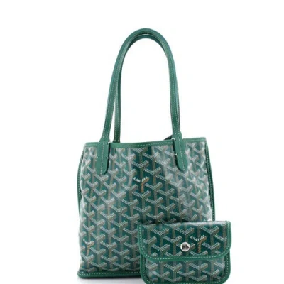 Pre-owned Goyard  Goyard Anjou Reversible Tote Coated Canvas Mini In Green